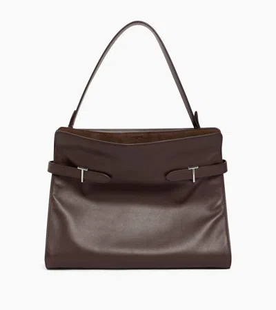 Le Tanneur Maxi Shoulder Bag In Smooth Leather And Nubuck In Brown Arabica