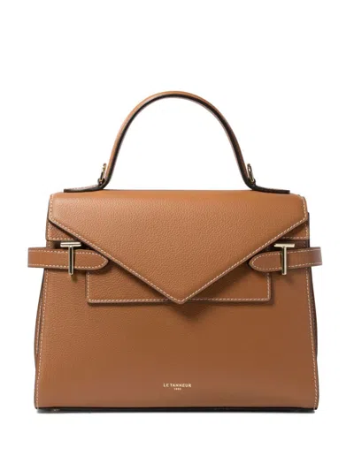 Le Tanneur Emilie Medium Double Flap Handbag Model In Grained Leather In Brown