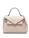Le Tanneur Emilie Medium Handbag With Double Flap In Grained Leather In Neutrals