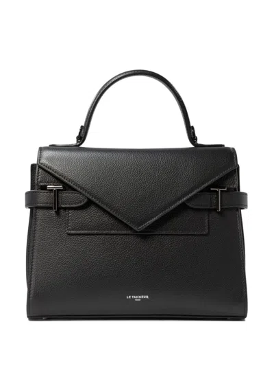 Le Tanneur Emilie Medium Double Flap Handbag Model In Grained Leather In Black