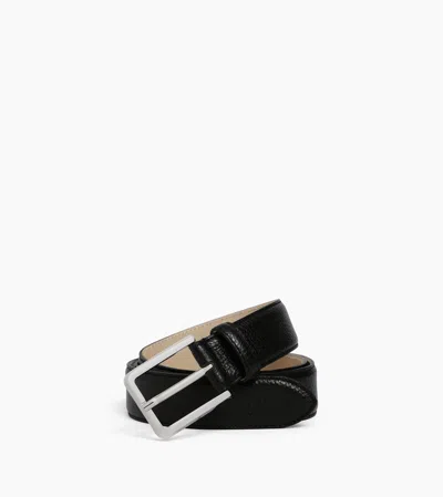 Le Tanneur Men's Belt With Rectangular Buckle In Grained Leather In Black