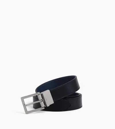 Le Tanneur Men's Belt With Rectangular Buckle In Grained Leather In Black Blue