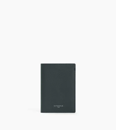 Le Tanneur Passport Holder In Grained Leather In Twilight Blue