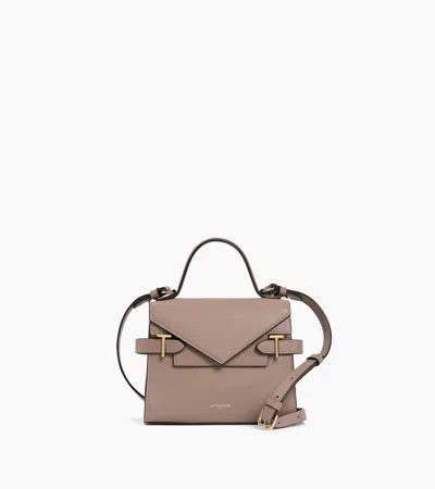 Le Tanneur Emilie Small Handbag With Double Flap In Grained Leather In Gray