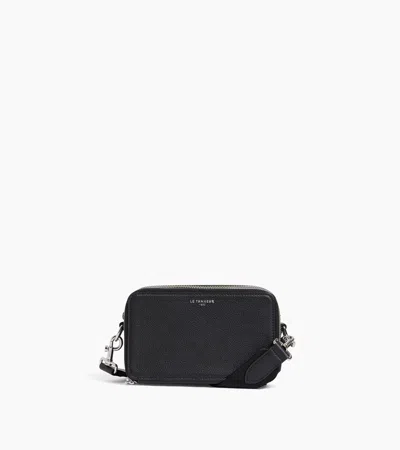 Le Tanneur Emile Small 2-compartment Shoulder Bag In Grained Leather In Black