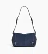 Le Tanneur Simone Small Shoulder Bag In Denim-effect Suede Leather In Black