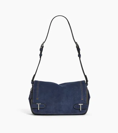 Le Tanneur Simone Small Shoulder Bag In Denim-effect Suede Leather In Black