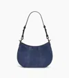 Le Tanneur Juliette Small Half-moon Bag In Denim-effect Suede Leather In Black