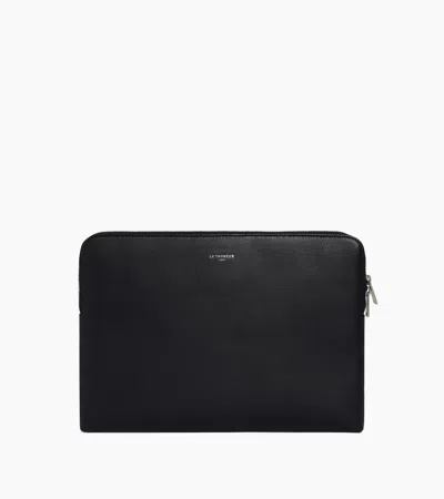 Le Tanneur 14" Laptop Sleeve In Grained Leather In Black