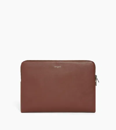 Le Tanneur 14" Laptop Sleeve In Grained Leather In Brown