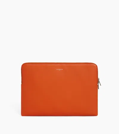 Le Tanneur 14" Laptop Sleeve In Grained Leather In Orange