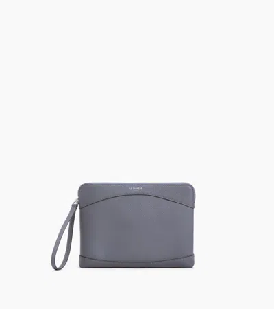 Le Tanneur Zipped Pouch In Grained Leather In Blue