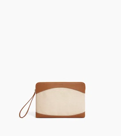 Le Tanneur Pochette Zippée En Toile Coton Et Cuir Grainé In Brown