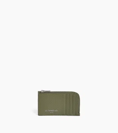 Le Tanneur Porte Carte Large Zippé Emile En Cuir Signature T In Green