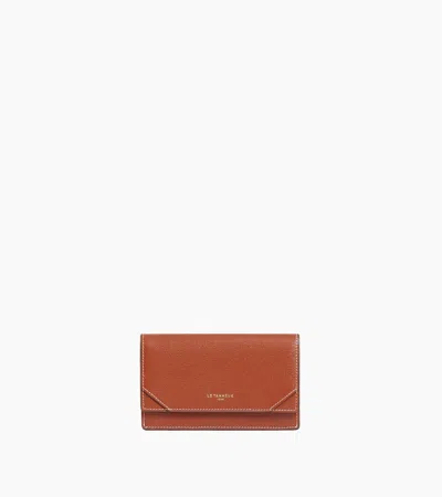 Le Tanneur Naya Flap Card Case In Cork Effect Leather In Brown