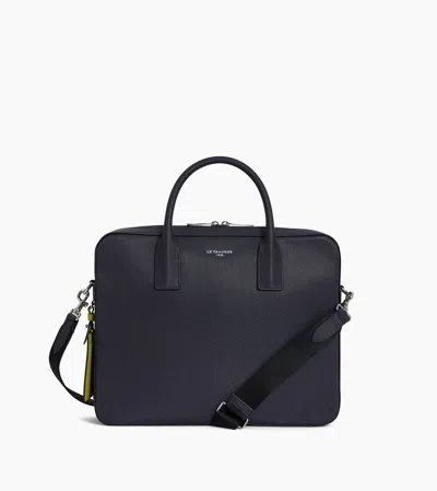 Le Tanneur Porte Document Slim 14" Emile En Cuir Signature T In Blue