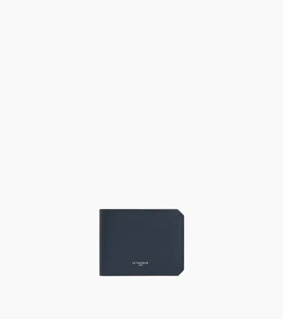 Le Tanneur Gaston Horizontal Wallet 2 Flaps In Cross Grain Leather In Blue