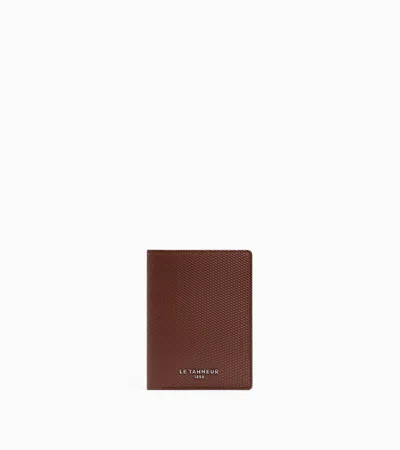 Le Tanneur Emile Vertical Wallet In Signature T Leather In Brown