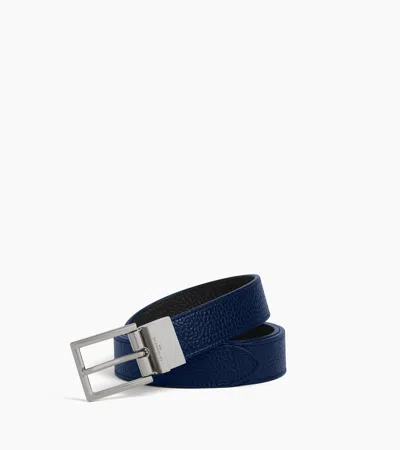 Le Tanneur Reversible Men's Belt With Rectangular Buckle In Grained Leather In Black