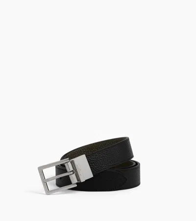 Le Tanneur Reversible Men's Belt With Rectangular Buckle In Grained Leather In Black Brown