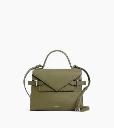 Le Tanneur Sac À Main Double Rabat Moyen Modèle Emilie En Cuir Grainé In Green