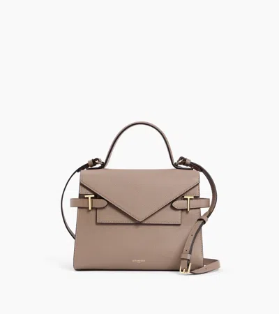 Le Tanneur Emilie Medium Handbag With Double Flap In Grained Leather In Gray