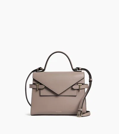 Le Tanneur Emilie Medium Handbag With Double Flap In Grained Leather In Gray