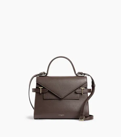 Le Tanneur Sac À Main Double Rabat Moyen Modèle Emilie En Cuir Grainé In Marron Arabica