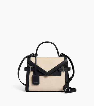 Le Tanneur Sac À Main Double Rabat Moyen Modèle Emilie En Toile Coton Et Cuir Lisse In Black