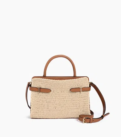 Le Tanneur Sac À Main Moyen Modèle Emie Effet Raphia Et Cuir Lisse In Brown