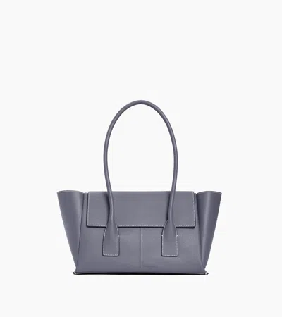 Le Tanneur Elena Medium Tote Bag With Flap, In Grained Leather In Blue