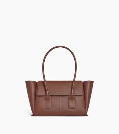 Le Tanneur Elena Medium Tote Bag With Flap, In Grained Leather In Brown