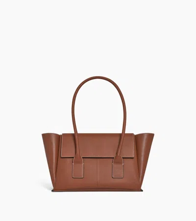 Le Tanneur Elena Medium Tote Bag With Flap, In Grained Leather In Brown