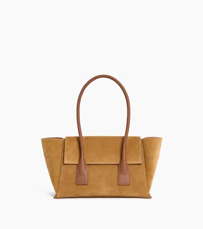 Le Tanneur Sac Cabas Moyen Modèle À Rabat Elena En Refente De Velours In Marron Tan