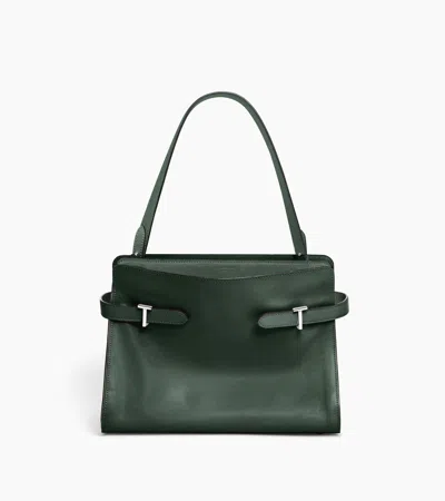 Le Tanneur Sac Porté Épaule Grand Modèle Emie En Cuir Lisse Et Refente De Velours In Vert Malachite