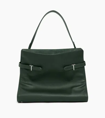 Le Tanneur Sac Porté Épaule Modèle Maxi Emie En Cuir Lisse Et Refente De Velours In Vert Malachite