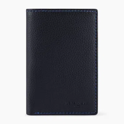 Le Tanneur Small Charles Pebbled Leather Cardholder In Black