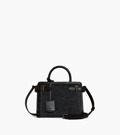 Le Tanneur Small Emilie Handbag In Raffia Effect And Smooth Leather In Black