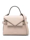 Le Tanneur Emilie Medium Handbag With Double Flap In Grained Leather In Neutrals