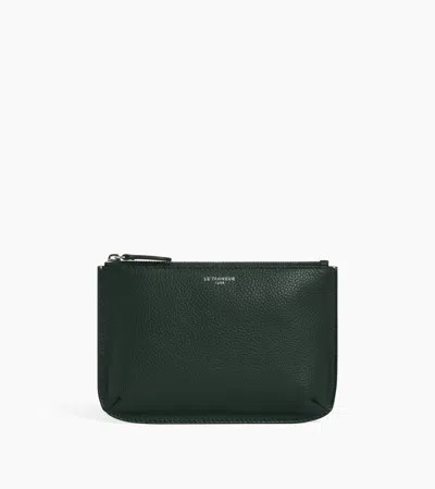 Le Tanneur Small Zip Pouch In Grained Leather In Green