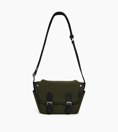 Le Tanneur Solveig Small Shoulder Bag In Cotton Canvas And Smooth Leather In Khaki Green Black
