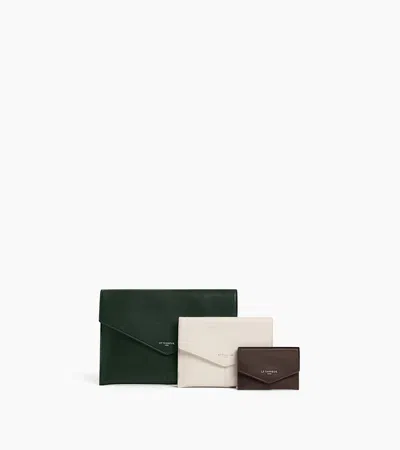 Le Tanneur Trio De Pochettes Paulette En Cuir Lisse In Vert Malachite Fleur De Sel Arabica