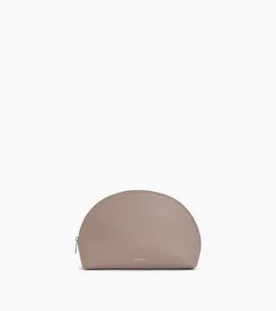 Le Tanneur Half-moon Toiletry Bag In Grained Leather In Gray