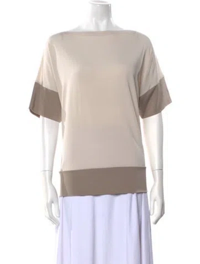 Pre-owned Le Tricot Perugia Bateau Neckline Short Sleeve Top In Neutral