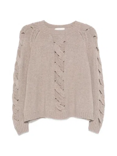 Le Tricot Perugia Braided Knit Sweater In Brown