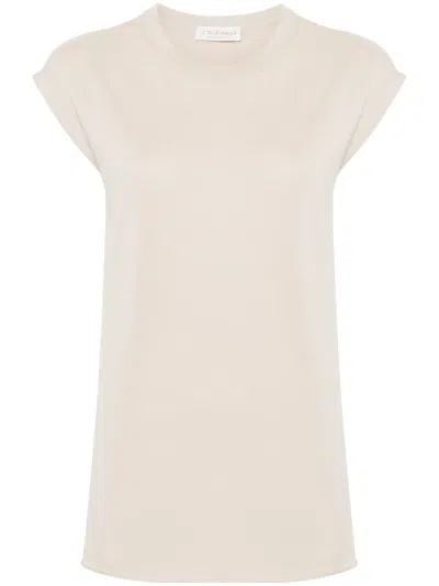 Le Tricot Perugia Cap-sleeve Fine-knit Top In Neutrals
