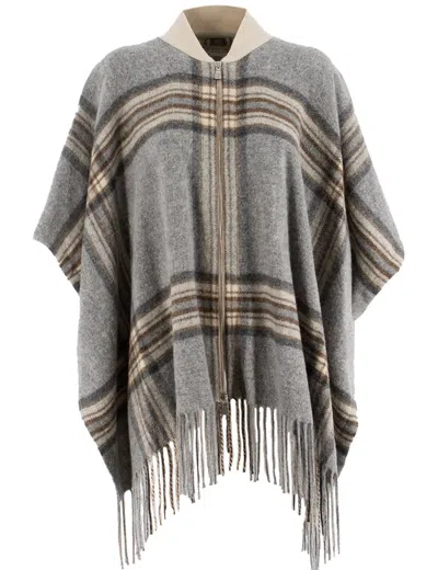 Le Tricot Perugia Cape In Grey Iron Beige