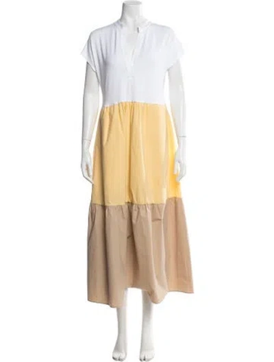 Pre-owned Le Tricot Perugia Colorblock Pattern Long Dress W/ Tags In Neutral
