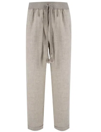 Le Tricot Perugia Drawstring Waist Linen Pantalon With Side Pockets