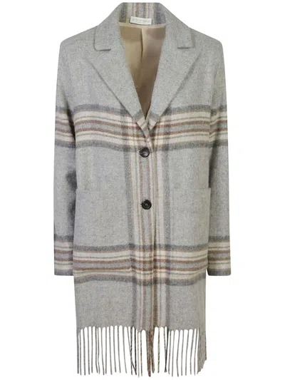 Le Tricot Perugia Frayed-edge Coat In Grey